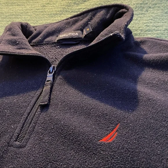 Vintage Navy Blue Nautica Fleece Quarter-Zip Sweatshirt w/ Pocket Medium - Picture 4 of 4